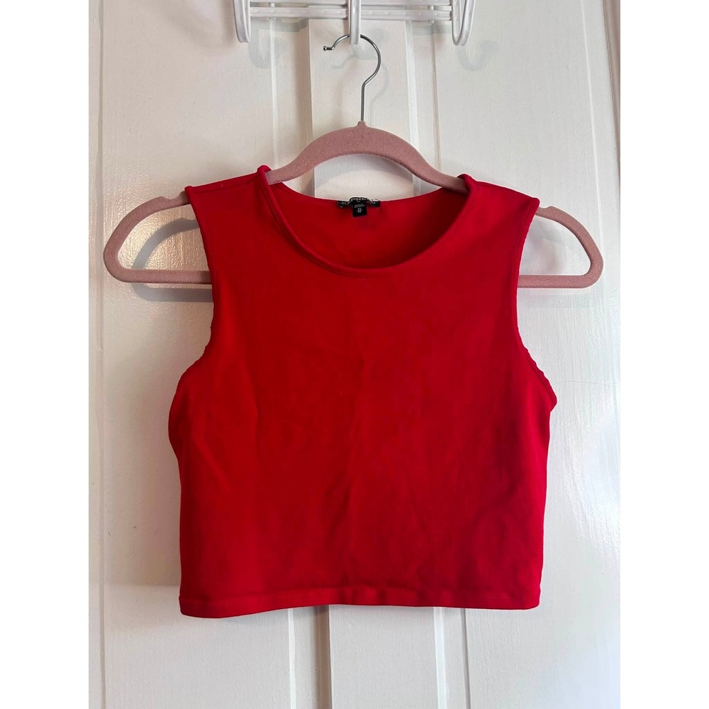 Express Tank Top Womens XS Red Body Contour Sleeveless High Neck Crop Top